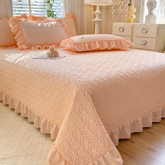 91家纺网 家纺一手货源 找家纺 花香四季家纺 2025新款泡芙小姐双层纱华夫格柔棉夹棉绗缝床盖床垫子单件三件套 泡芙小姐-玉