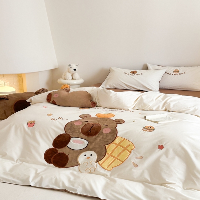 91家纺网 家纺一手货源 找家纺 朗莎家纺 2025新款40支全棉水洗五件套 卡皮巴拉