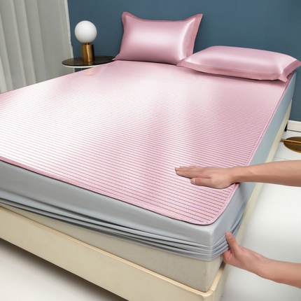 席佬大 2025新款母婴级A类5A级抗菌冰丝席凉席 粉 床笠款