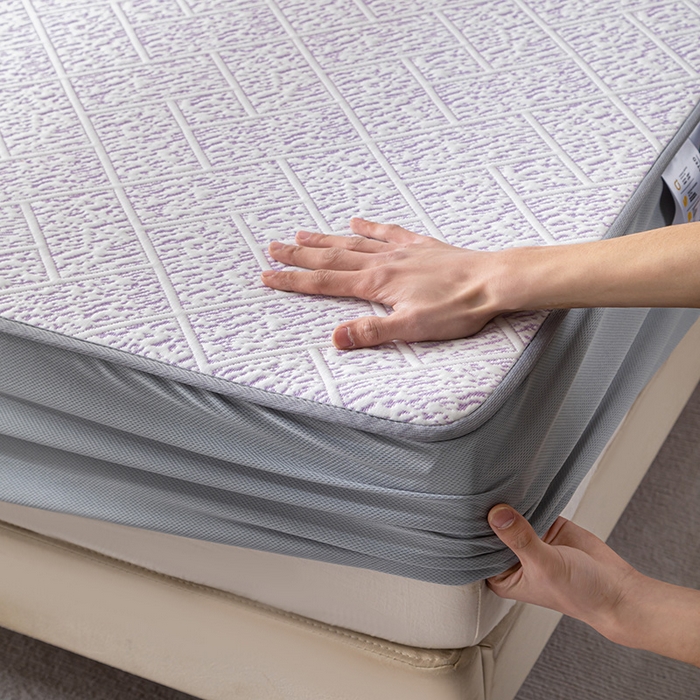 91家纺网 家纺一手货源 找家纺 鑫姿席业 2025新款A类凉感冰豆豆席 雅致床笠款-冰紫