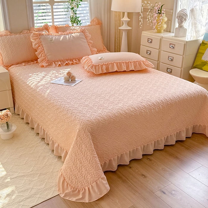 91家纺网 家纺一手货源 找家纺 花香四季家纺 2025新款泡芙小姐双层纱华夫格柔棉夹棉绗缝床盖床垫子单件三件套 泡芙小姐-玉