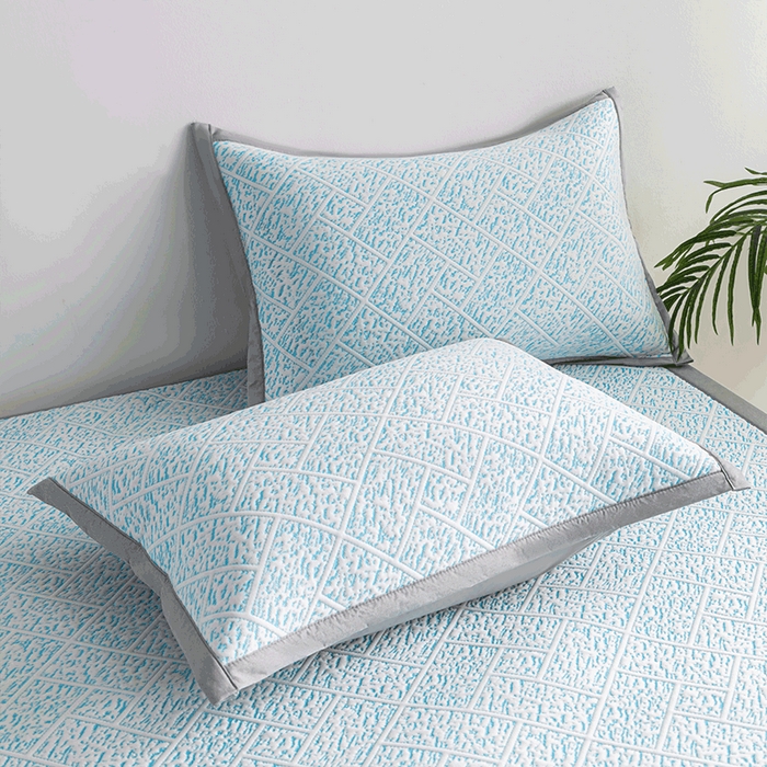 91家纺网 家纺一手货源 找家纺 鑫姿席业 2025新款A类凉感冰豆豆席 雅致床席款-冰浅蓝