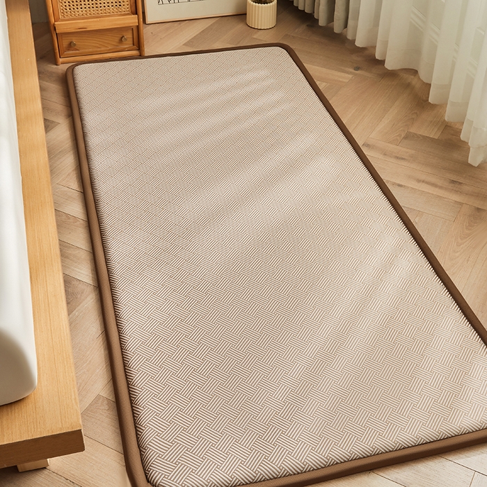 91家纺网 家纺一手货源 找家纺 迪乐妮 2025新款抑菌冰丝地垫床垫爬爬垫-小床图 抑菌冰丝垫饼干花-咖色