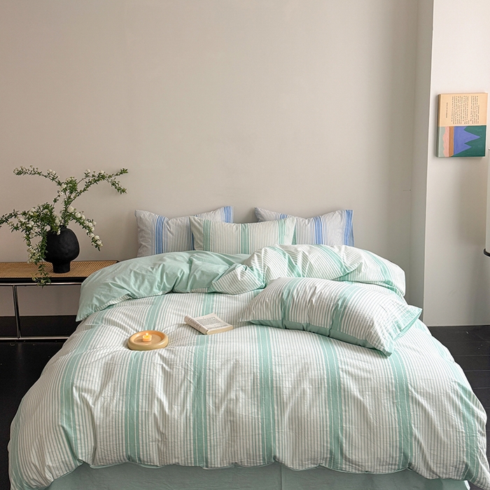 91家纺网 家纺一手货源 找家纺 玖弘家居 2025新款提花全棉四件套-繁星 繁星-湖蓝