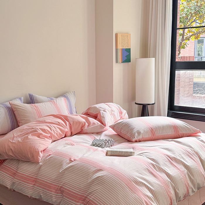 91家纺网 家纺一手货源 找家纺 玖弘家居 2025新款提花全棉四件套-繁星 繁星-粉