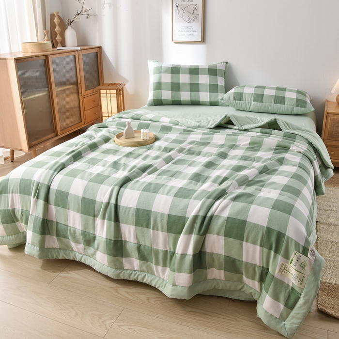 91家纺网 家纺一手货源 找家纺 玉清坊 2025新款色织水洗棉新疆棉花夏被【支持一件代发】 绿白中格