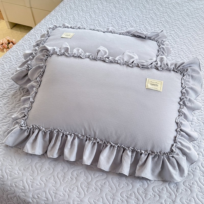 91家纺网 家纺一手货源 找家纺 花香四季家纺 2025新款泡芙小姐双层纱华夫格柔棉夹棉绗缝床盖床垫子单件三件套 泡芙小姐-灰