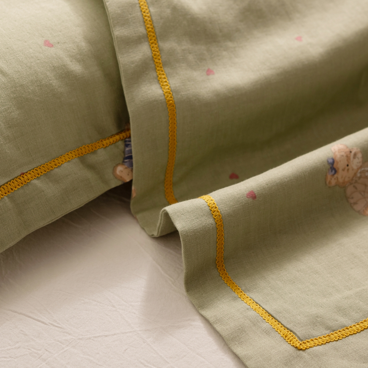 91家纺网 家纺一手货源 找家纺 萌番宝 2025新款A类全棉纯棉水洗双层纱卡通儿童单枕套信封枕单枕套 枕套单件 星星小熊