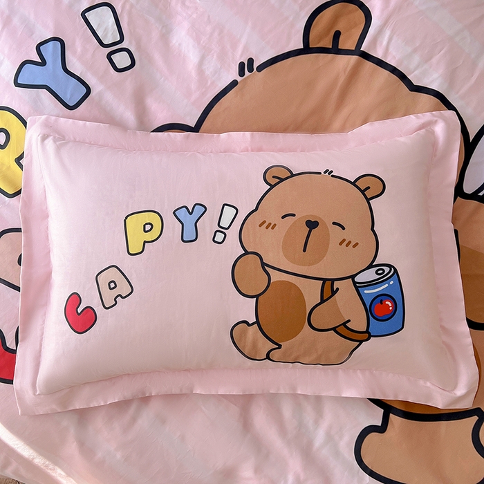 91家纺网 家纺一手货源 找家纺 2025新款纯棉全棉卡通卡皮巴拉枕套 可乐巴拉