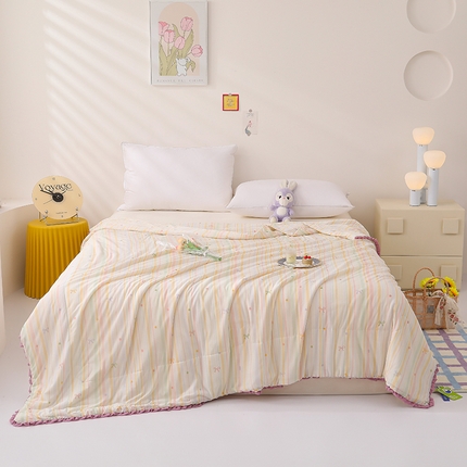 91家纺网 家纺一手货源 找家纺 有货 2025新款小青柠凉感丝系列夏被夏凉被空调被 蝴蝶结