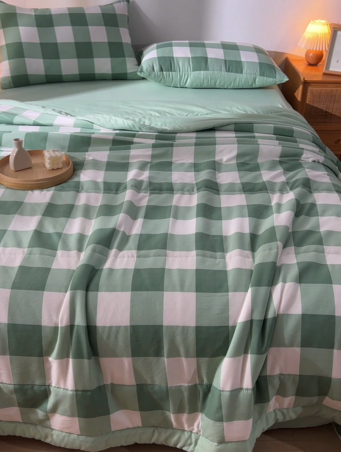 91家纺网 家纺一手货源 找家纺 玉清坊 2025新款色织水洗棉新疆棉花夏被【支持一件代发】 绿白中格