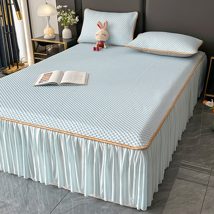 91家纺网 家纺一手货源 找家纺 爱洛家纺 2025新款凉感丝豆豆四件套床裙席 浅天蓝~豆豆