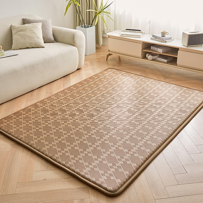 91家纺网 家纺一手货源 找家纺 迪乐妮 2025新款抑菌冰丝地垫床垫爬爬垫-大床图 抑菌冰丝垫+九宫格-咖色