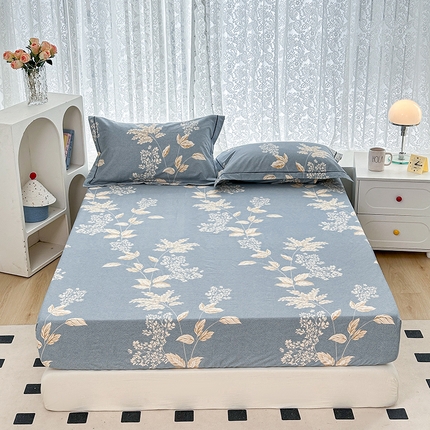 锦罗绣 2025新款全棉13376印花套件单品单床笠 枝繁叶茂-蓝