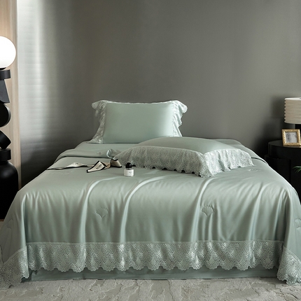 91家纺网 家纺一手货源 找家纺 时亿家居 2025新款100支天丝棉夏被-云帛系列 云帛 清雅绿