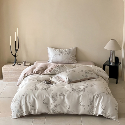 沐晴家纺 2025春夏新款纯色数码印花60兰精天丝四件套 夕瑶-白玉