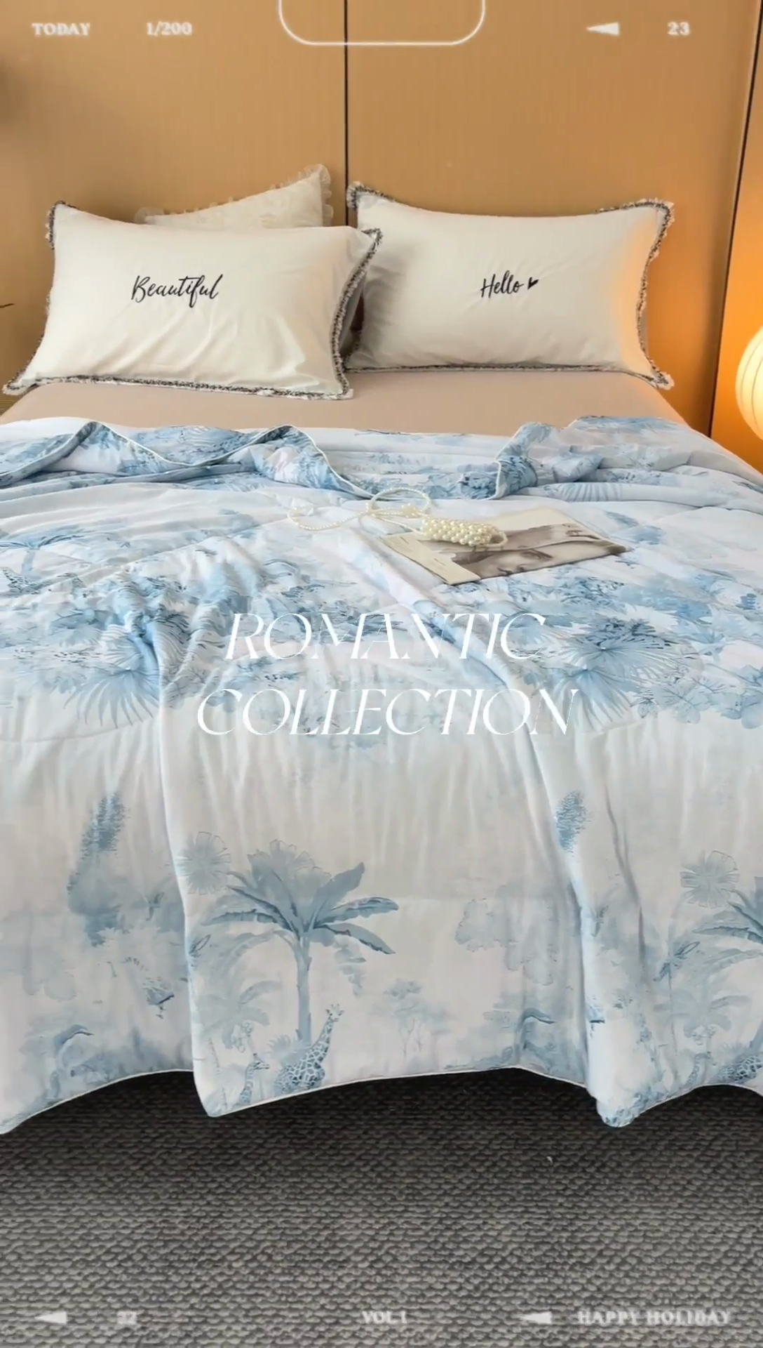 91家纺网 家纺一手货源 找家纺 佳居缘 2025新款A类冰氨双面数码印花凉感夏被 林鹿-蓝