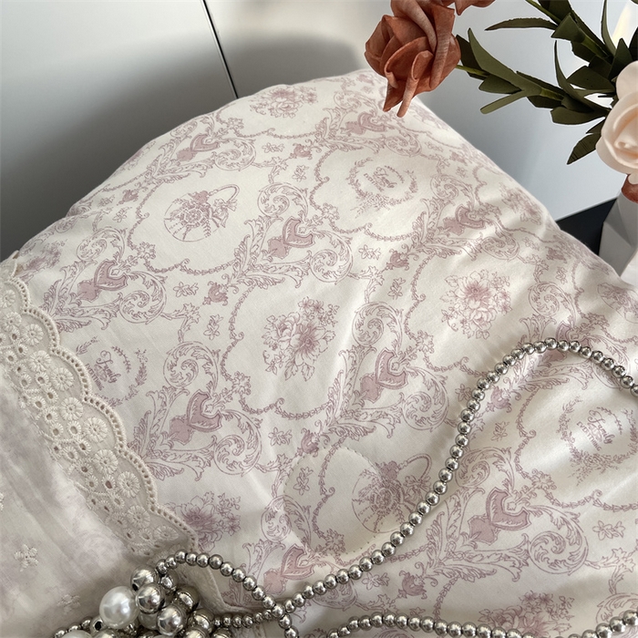 91家纺网 家纺一手货源 找家纺 奈萝家纺 奈萝2025新款全棉13372法式花边纯棉夏被春秋被 浅黛粉