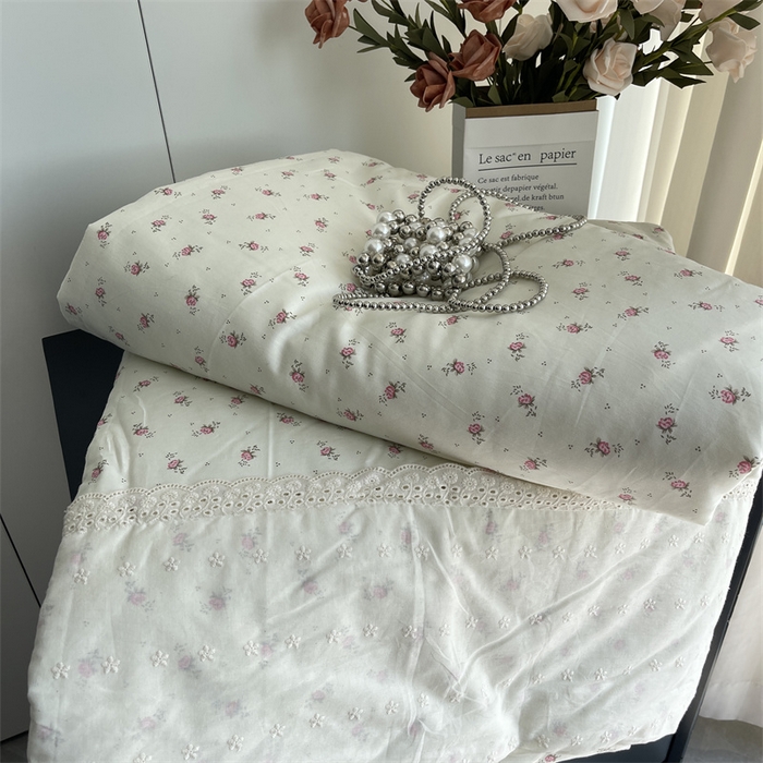 91家纺网 家纺一手货源 找家纺 奈萝家纺 奈萝2025新款全棉13372法式花边纯棉夏被春秋被 玫瑰花园