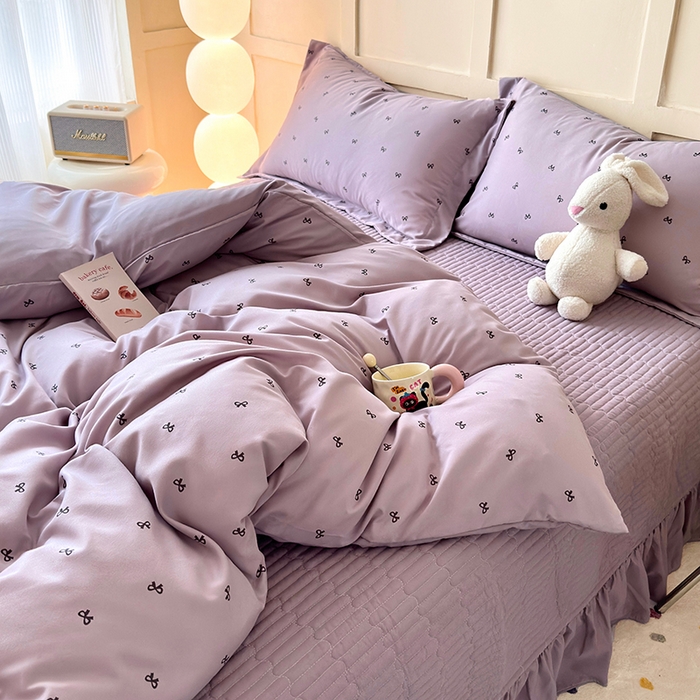 91家纺网 家纺一手货源 找家纺 人人爱 2025新款有氧针织棉双层纱床盖款四件套 结美