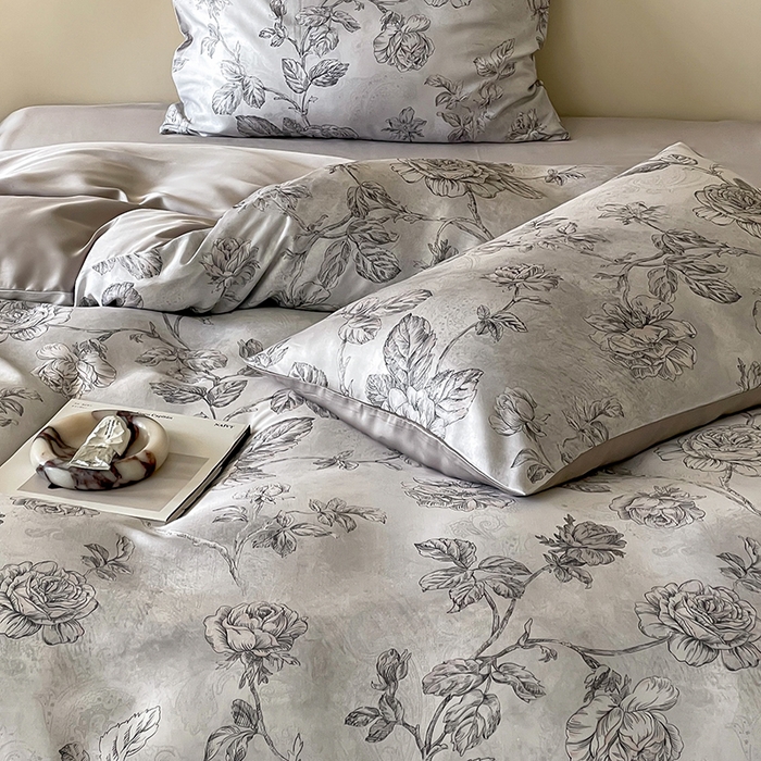 91家纺网 家纺一手货源 找家纺 沐晴家纺 2025春夏新款纯色数码印花60兰精天丝四件套 夏洛-灰