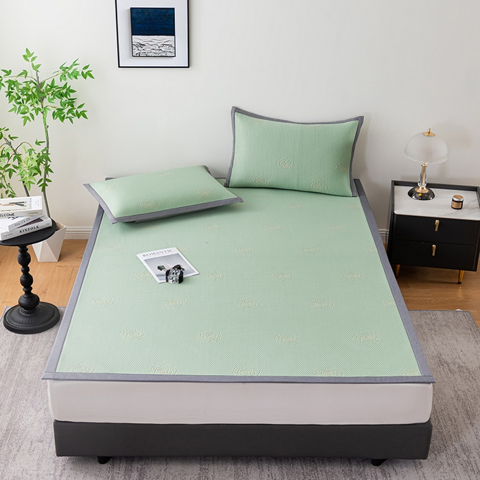 91家纺网 家纺一手货源 找家纺 2025新款山茶花系列冰豆豆凉席 山茶花床席款-绿