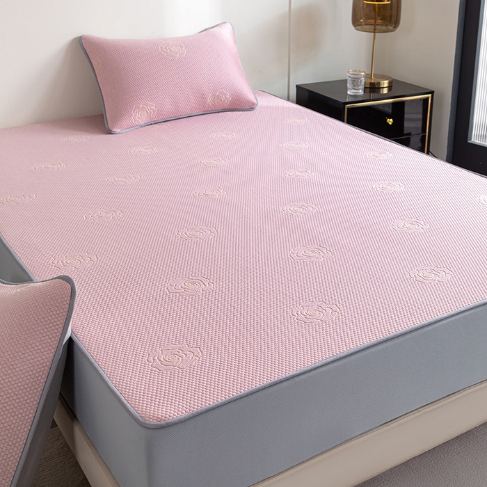 91家纺网 家纺一手货源 找家纺 （总）2025新款山茶花系列冰豆豆床笠款凉席两件套三件套