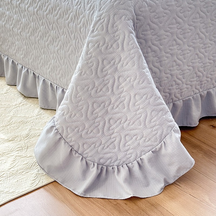 91家纺网 家纺一手货源 找家纺 （总）花香四季家纺 2025新款泡芙小姐双层纱华夫格柔棉夹棉绗缝床盖床垫子单件三件套