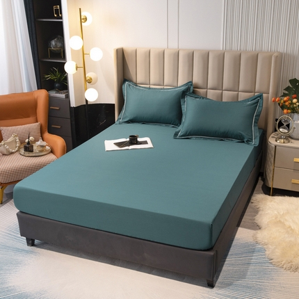 锦罗绣 2025新款全棉13376印花套件单品纯色系列单床笠 孔雀绿