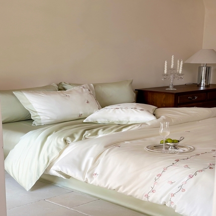 佳汐蓝家纺 2025新款春夏新品TENCEL兰精天丝四件套绣花系列 花颜如梦·珍珠绿