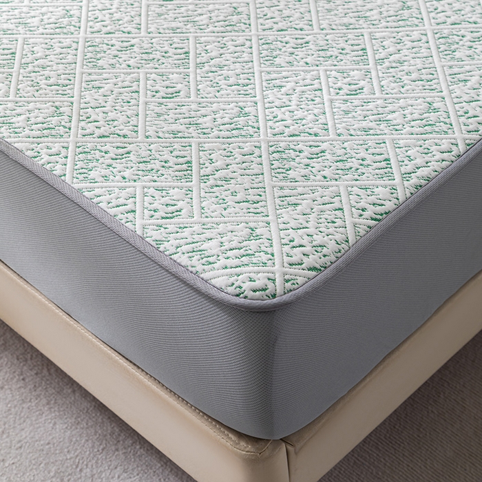 91家纺网 家纺一手货源 找家纺 鑫姿席业 2025新款A类凉感冰豆豆席 雅致床笠款-冰豆绿