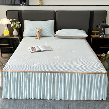 爱洛家纺 2025新款凉感丝豆豆四件套床裙席 浅天蓝小熊