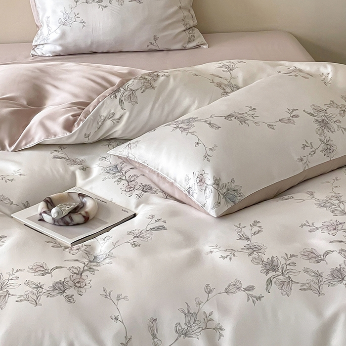 91家纺网 家纺一手货源 找家纺 沐晴家纺 2025春夏新款纯色数码印花60兰精天丝四件套 夕瑶-白玉