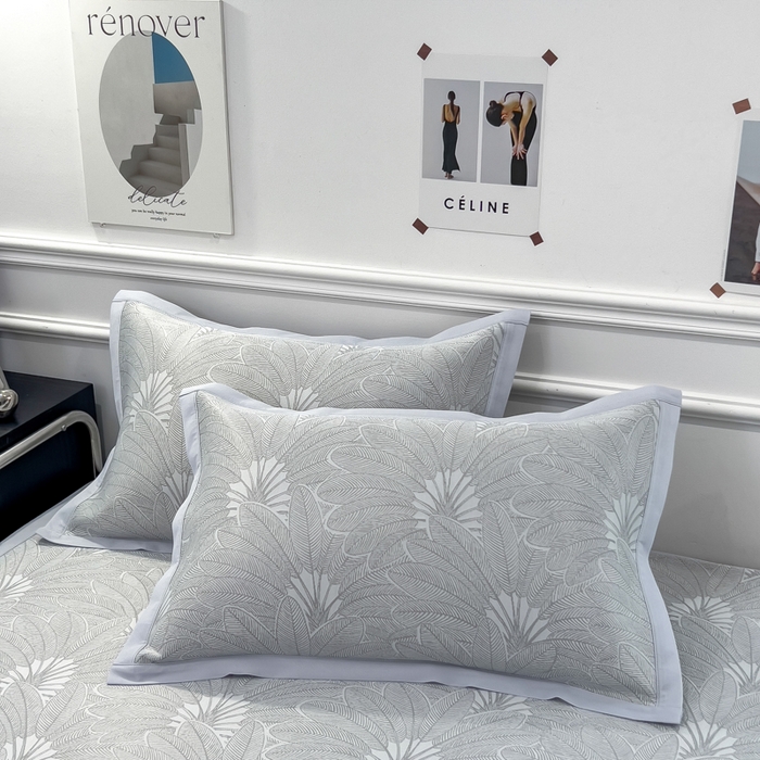 91家纺网 家纺一手货源 找家纺 2025新款牛奶丝提花凉感凉席系列床席款 清风雅韵灰床席款