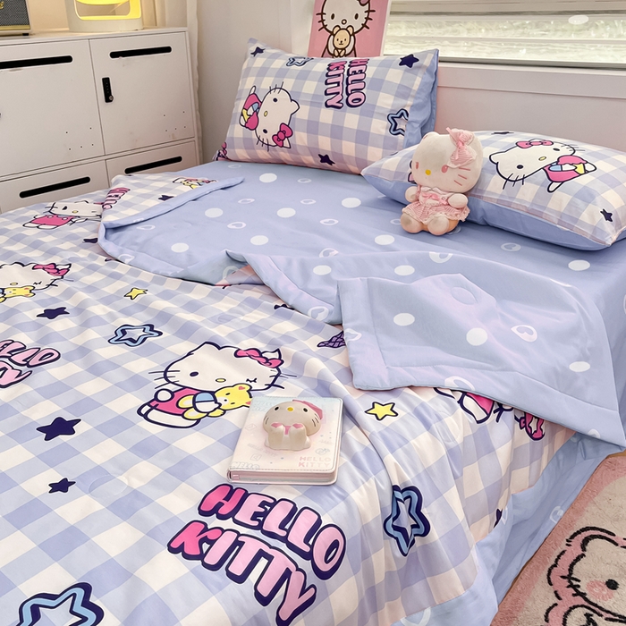 91家纺网 家纺一手货源 找家纺 博雅 2025新款三丽鸥全棉纯棉夏被夏凉被空调被四件套 夏被全棉-气球KT