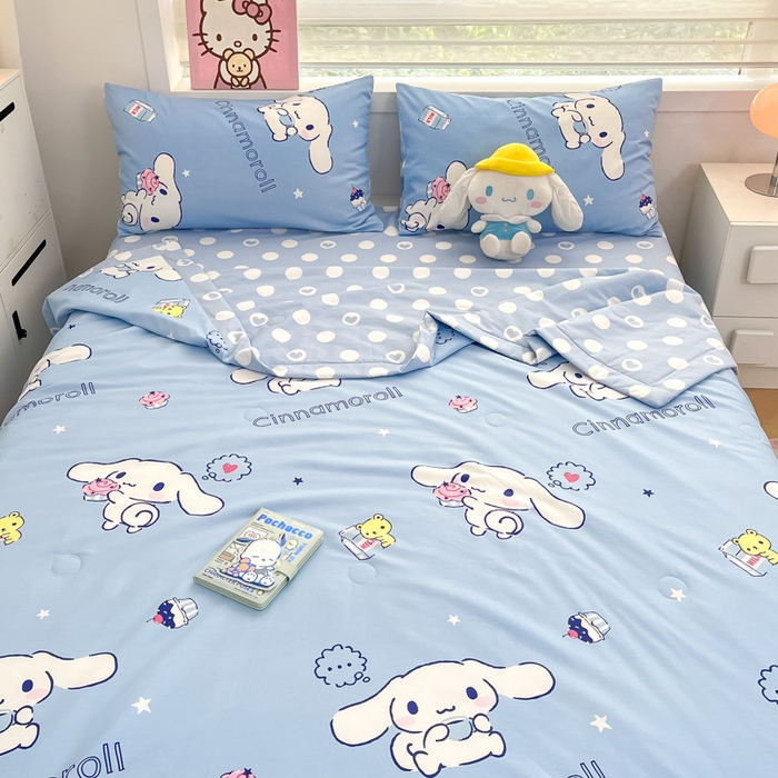 91家纺网 家纺一手货源 找家纺 博雅 2025新款三丽鸥全棉纯棉夏被夏凉被空调被四件套 夏被全棉-甜品玉桂狗