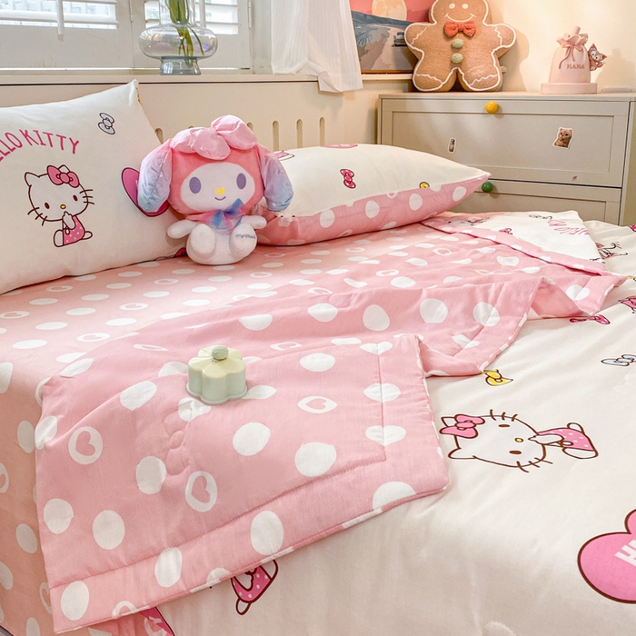 91家纺网 家纺一手货源 找家纺 博雅 2025新款三丽鸥全棉纯棉夏被夏凉被空调被四件套 夏被全棉-蝴蝶结KT