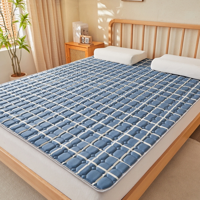 91家纺网 家纺一手货源 找家纺 迪乐妮 2025新款双面可用抑菌冰丝床褥爬爬垫-大床图 蓝小格