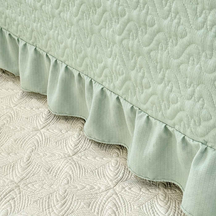 91家纺网 家纺一手货源 找家纺 花香四季家纺 2025新款泡芙小姐双层纱华夫格柔棉夹棉绗缝床盖床垫子单件三件套 泡芙小姐-绿