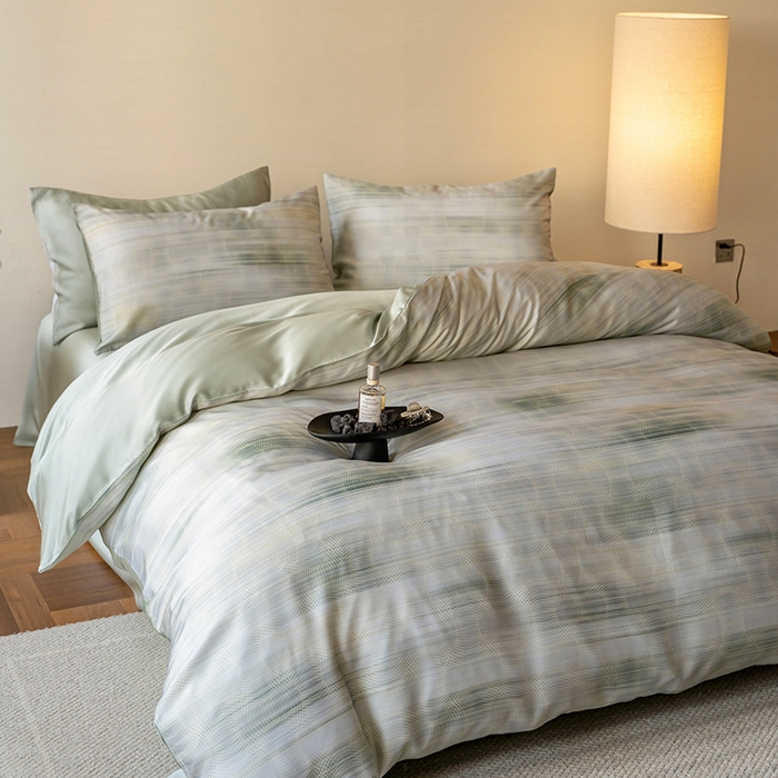 91家纺网 家纺一手货源 找家纺 沐晴家纺 2025春夏新款纯色数码印花60兰精天丝四件套 卡西纳-绿