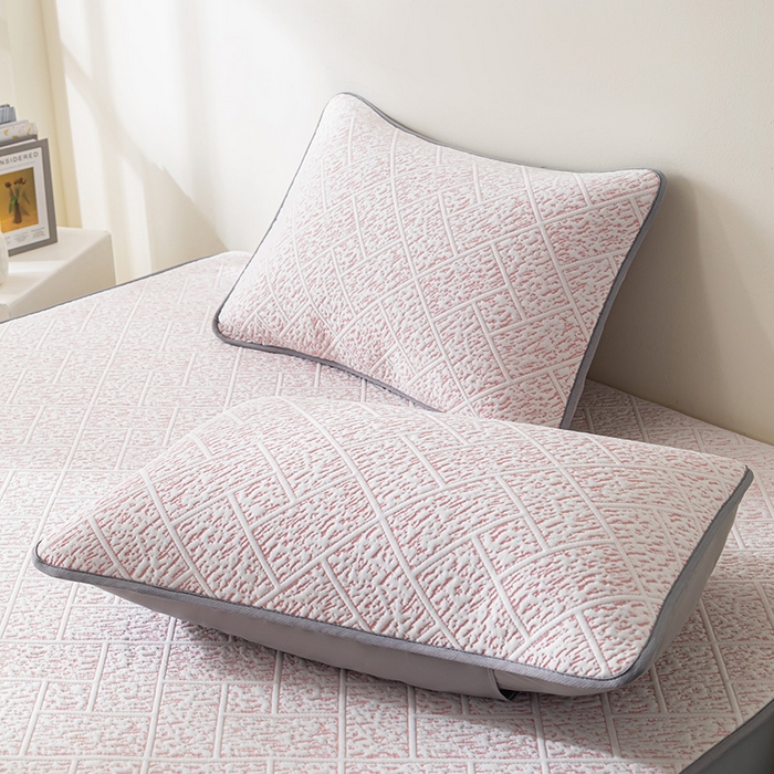 91家纺网 家纺一手货源 找家纺 鑫姿席业 2025新款A类凉感冰豆豆席 雅致床笠款-冰粉