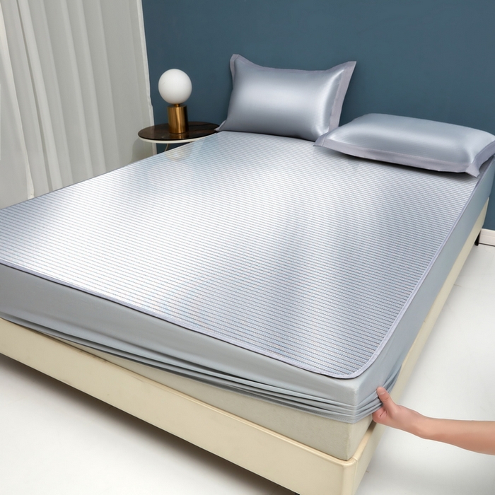 91家纺网 家纺一手货源 找家纺 迪乐妮 2025新款母婴级抗菌床笠款冰丝席 灰 床笠款