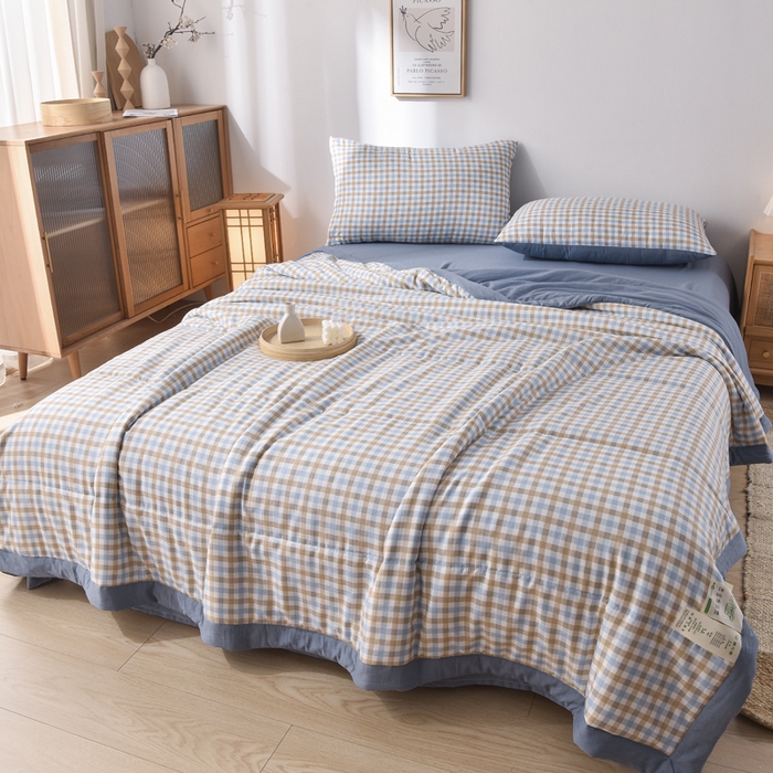 91家纺网 家纺一手货源 找家纺 玉清坊 2025新款色织水洗棉新疆棉花夏被【支持一件代发】 印月-蓝