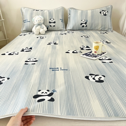 91家纺网 家纺一手货源 找家纺 （总）摩妮卡 2025新款数码碳光席冰丝席三件套床席款