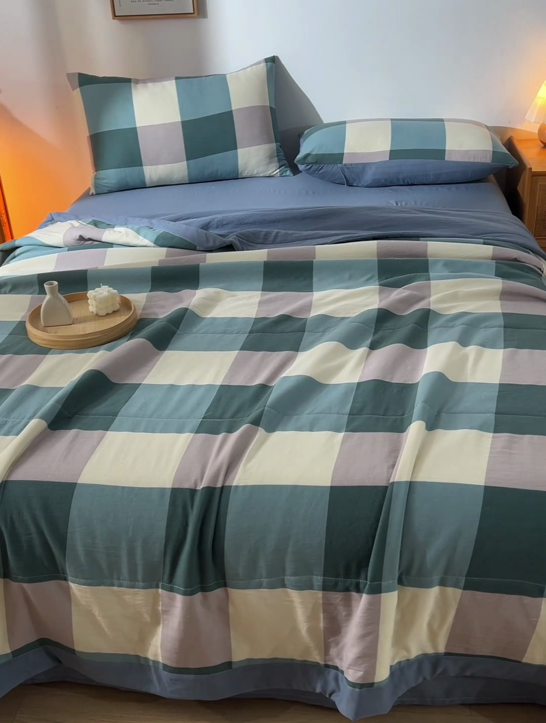 91家纺网 家纺一手货源 找家纺 玉清坊 2025新款色织水洗棉新疆棉花夏被【支持一件代发】 海蓝大格