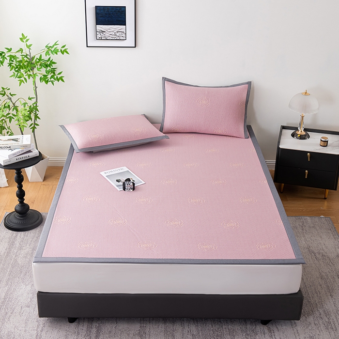 91家纺网 家纺一手货源 找家纺 2025新款山茶花系列冰豆豆凉席 山茶花床席款-粉