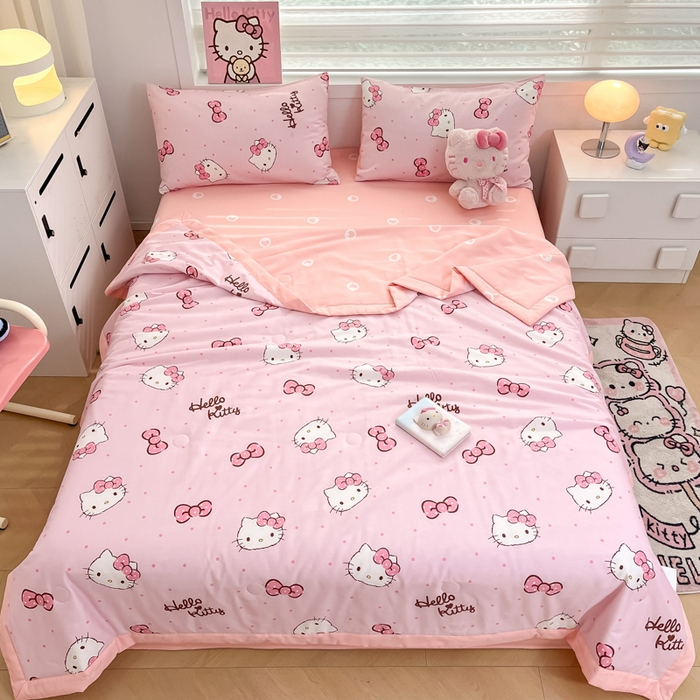 91家纺网 家纺一手货源 找家纺 博雅 2025新款三丽鸥全棉纯棉夏被夏凉被空调被四件套 夏被全棉-粉色蝴蝶结KT