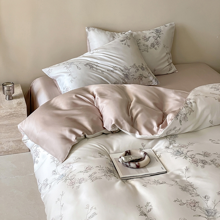 91家纺网 家纺一手货源 找家纺 沐晴家纺 2025春夏新款纯色数码印花60兰精天丝四件套 夕瑶-白玉