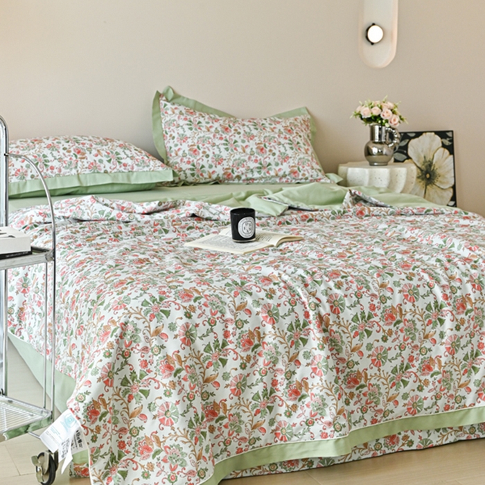 91家纺网 家纺一手货源 找家纺 佳居缘 2025新款天丝棉大豆印花夏被四件套 莫奈