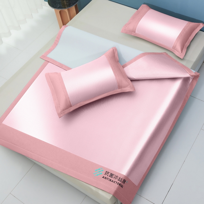 91家纺网 家纺一手货源 找家纺 迪乐妮 2025新款母婴级抗菌床笠款冰丝席 粉 床单款